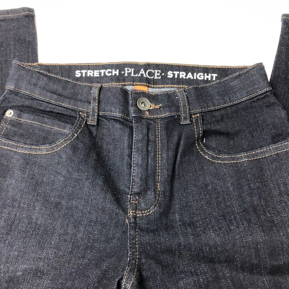 Children's Place Jeans Boys 10 Blue Denim Jeans Adj Waist Stretchy Dark Rinse
